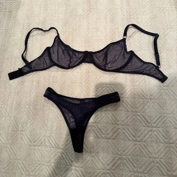 NEW Navy Blue Rosemary Bra and Panties Matching Set, Marie Mur, 34D and S - Picture 2 of 9